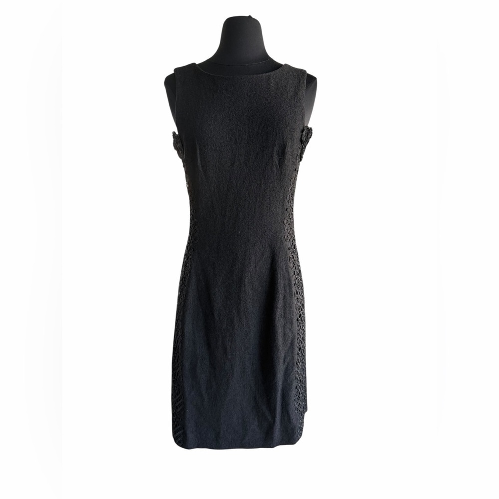 Banana Republic Black Wool Blend Sheath Dress 3D Floral Lace Sleeveless 6